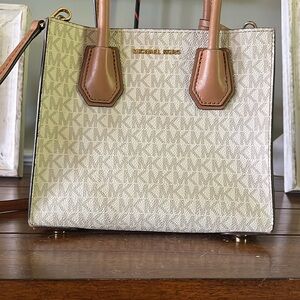 Michael Kors Cream and Tan Satchel with Structured Design
